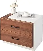 Giantex Modern Two Drawer Bedside Table, Home Nightstand Storage Table, Compact Wooden End Table, Vertical Side Table with 2 Drawers for Living Room, Bedroom, Walnut & White