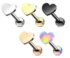 Helix Tragus Earrings 16G Steel Heart Internally Threaded Labret Monroe Lip Ring