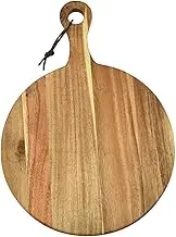 PAMINGONO Round Cutting Board Wooden Serving Pizza Pan with Handle Snack Board for Bread Pizza Western Food