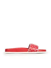 Red Leather Rockstud Slides