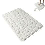 Bath Mat Anti Slip Cobblestone Embossed Quick Drying Absorbent Bath Stone Mat -White