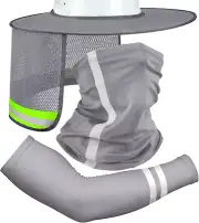 3Pcs Sun Hard Hat High Visibility Full Brim Mesh Neck Sunshade Bandana Headband
