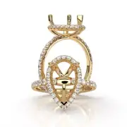 Halo Pave Pear Semi Mount Diamond Engagement Proposed Ring 14k Yellow Gold 1Ctw
