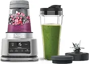 [NINJA] Foodi Power Nutri Mixer, 2-in-1 Smoothie Maker, Spreads & Frozen Drinks, Automatic Programmes, 700 ml Cup & 400 ml Power Stirrer Shots, Gift for Men/Women, 1100W, Silver, CB100EU