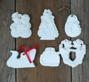 Unpainted Ceramic Christmas Ornaments SIX Santa Snowmen Christmas Tree Sleigh