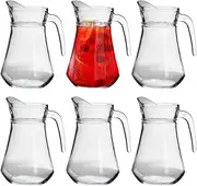 [Argon Tableware] Brocca Glass Water Jugs - 1.5L - Pack of 6 - Clear Glass Serving Jug Tapered Drinks Pitcher with Handle for Cocktails, Juice, Punch, Soft Drinks, Water