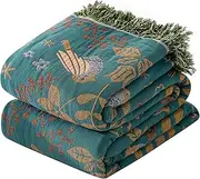 HOORDRY Cotton Bed Throw with Tassels,Double-sided Bohemian throws for sofas,150x200CM(60×80In) Woven Warm Blanket for single Sofa, Bedspread and Settee Couch Travel,Green/White