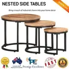 3 Piece Wooden Side Tables Stylish Industrial Design Coffee End Nested Table Set