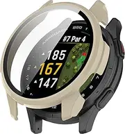 Fit for Garmin Approach S50 Screen Protector Case,Hard PC Plated Bumper Cover Full Coverage Protective Cases Frame Tempered Glass Case for Garmin Approach S50 Smartwatch (Beige)