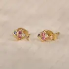 CZ Blue,Pink Sapphire &Cubic Zirconia Mini Fish Stud Earring 925 Sterling Silver