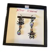 BETSEY JOHNSON Halloween Dark Magic Spider Web Goth Crystal Mismatch Earrings