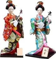 Set 2 Pieces Traditional Japanese Dolls Geisha Girl Geiko Kimono Ancient Doll Home Collection Art Decoration,A1,12 inch/4161 (Color : C32, Size : 12 inch)