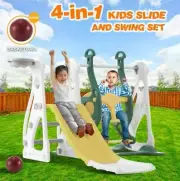 4 in 1 Slide Swing Set Kids Steps Climber Ladder Basketball Hoop Activity Centre
