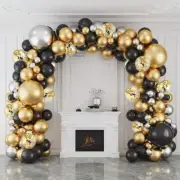 Balloon Arch Kit, 127pcs Black Gold Balloon arch Garland kit, Black Gold Silver