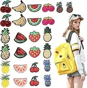 26 PCS Cute Fruit Iron on Patches Set Cherry Sequin Patches Pineapple Applique Watermelon Embroidered Patches Bling Fruit Sew On Patches DIY Crafts Accessories for Girls Women Shirt Backpack Jacket