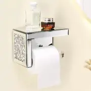 TACIDON Crystal Crush Diamond Toilet Paper Holder with Mirrored Shelf. Silver Mo