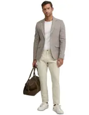 [Oxford] Blake Linen Blend Check Blazer in Biscuit