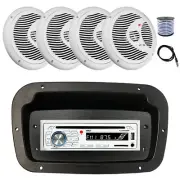 Pyle Marine CD Radio,Adapter,Spa Bezel, Antenna,Wire, 4x 8'' 180W White Speakers