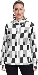 [RPLIFE] Black and White Checkerboard Sun Protection Shirts for Women, Upf 50+ Beach Jacket, S-XXL