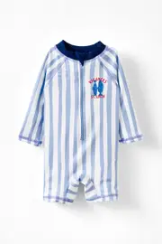 [Cotton On Kids] Cotton On Kids - Cameron Long Sleeve Swimsuit - Dawn blue/vacances stripe 12-18M DAWN BLUE/VACANCES STRIPE