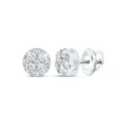 10K White Gold Genuine Diamond Unisex Flower Cluster Round Stud Earrings 1/4 CT