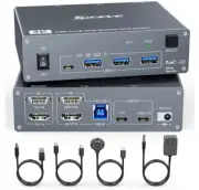 4 Port HDMI +DisplayPort DP USB KVM Switch Dual Monitor 4K 60Hz 4X2 KVM Switcher