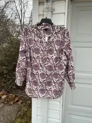 NWT Talbots Pretty Magenta White Floral Ruffle V-Neck Blouse 2X