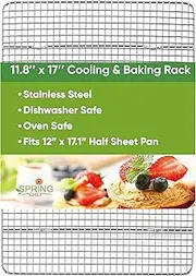Spring Chef 11.8" x 17" Stainless Steel Cookie Cooling Rack - Oven Safe - Baking Rack for Bacon, BBQ, Jerky, Bread, Pizza, Cake - Fits Half Sheet Roasting Pan - Dishwasher Safe