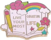 [Maidong] Positive Quotes Pin Live Your Most Creative Life Letter Hard Enamel Pin Pastel Book Shape Brooch Pin Badge Cartoon Cute Lapel Pin Inspirational Brooch Pin Badge for Women Clothing Bag Hat Decoration,