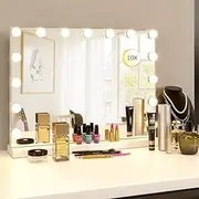 Filytop 22.8"x 18.1" Vanity Mirror Makeup Mirror with Lights,10X Large Hollywood Lighted Vanity Mirror with 15 Dimmable LED Bulbs,3 Color Modes,Touch Control for Bedroom,Tabletop or Wall-Mounted