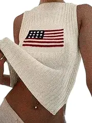 [Coshang] Womens Sweater Tank Tops Summer Sleeveless Knitted Sweaters Pullover Shirts with American Flag