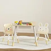 3PCS Kids Table and Chairs Set Activity Desk Chalkboard Toy Hidden Storage
