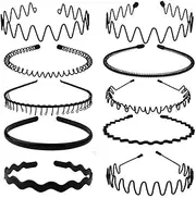 Yitaocity 10Pcs Unisex Black Metal Hair Hoop Spring Headband Sports Wave Hairband Flexible Headbands Accessories Multi-Style for Women Men