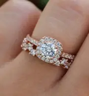 Round Cut Solitaire Ring Square Ring Engagement Ring Set Wedding Ring 925 Silver