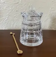 William Yeoward CASTLE Lidded Mustard Honey Crystal Jar Gold Spoon Never Used