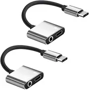 BRIGHTFUFU Type C to Audio Adapter Cable Silver Type C Adapter for Charging and Listening to Music Simultaneously