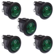 5 x Green On-Off 230V illuminated Round Rocker Switch DPST 10A