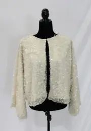 Zara Women's Beaded Sequin Hidden Clasp Mesh Jacket CD4 Butter Size XL NWT