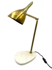 Golden brass table / desk lamp with Carrara marble base, Luxury Brass Table lamp