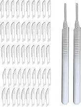 52 Pcs Scalpel Blades Kit with 5 Styles (10 PCS Each) & 2 Stainless Steel Scalpel Handle Replacement Surgical Blades for Biology Lab Sculpting, High-Precision Lab Knives Practicing Cutting