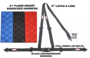 RACERDIRECT 2" LATCH & LINK Y FLOOR MOUNT HARNESS 3 POINT BLACK CHECKERBOARD