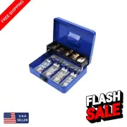 Durable Blue Cash Box with 3-Number Combination Lock & Organized Tray Design