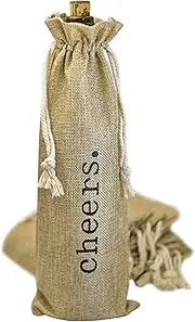 Burlap Wine Bag - 12 Jute Wine Bottle Gift Bags with"Cheers" Print