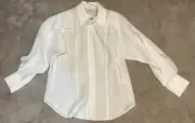 sandro white sheer blouse With Ruffle Going Down The sleeve