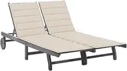 VRAXO 2-Person Garden Sun Lounger with Cushion Grey Solid Acacia Wood -32.14KG,3061392