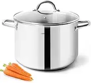 HOMICHEF Stock Pot 24.5 cm 5.7 Litre Nickel Free Stainless Steel - 5.7 Litre Cooking Pot with Lid and Handle - Soup Pot with Glass Lid for Induction Cooktop