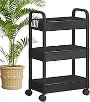 Storage Trolley Book Side Hook Carts - Multifunctional Trolley Cart Book Rack Storage, Rolling Multi-Purpose Organiser for,Storage Cart Rolling Shelf, Snack Room Decor 3 Tier with Wheels