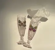 2-Pretty Rhinestone Butterfly Champagne Wine Glass Stemware New!