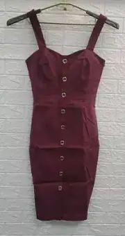 New White House Black Market Sleeveless Button Front Sheath Dress Wine Size 8
