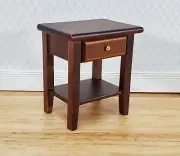 Dollhouse Side Table Night Stand with Drawer 1:12 Scale Furniture Walnut Finish